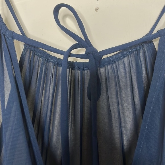 NEW Samantha Paige navy blue chiffon halter sweetheart maxi bridesmaid dress 6 - Picture 5 of 11